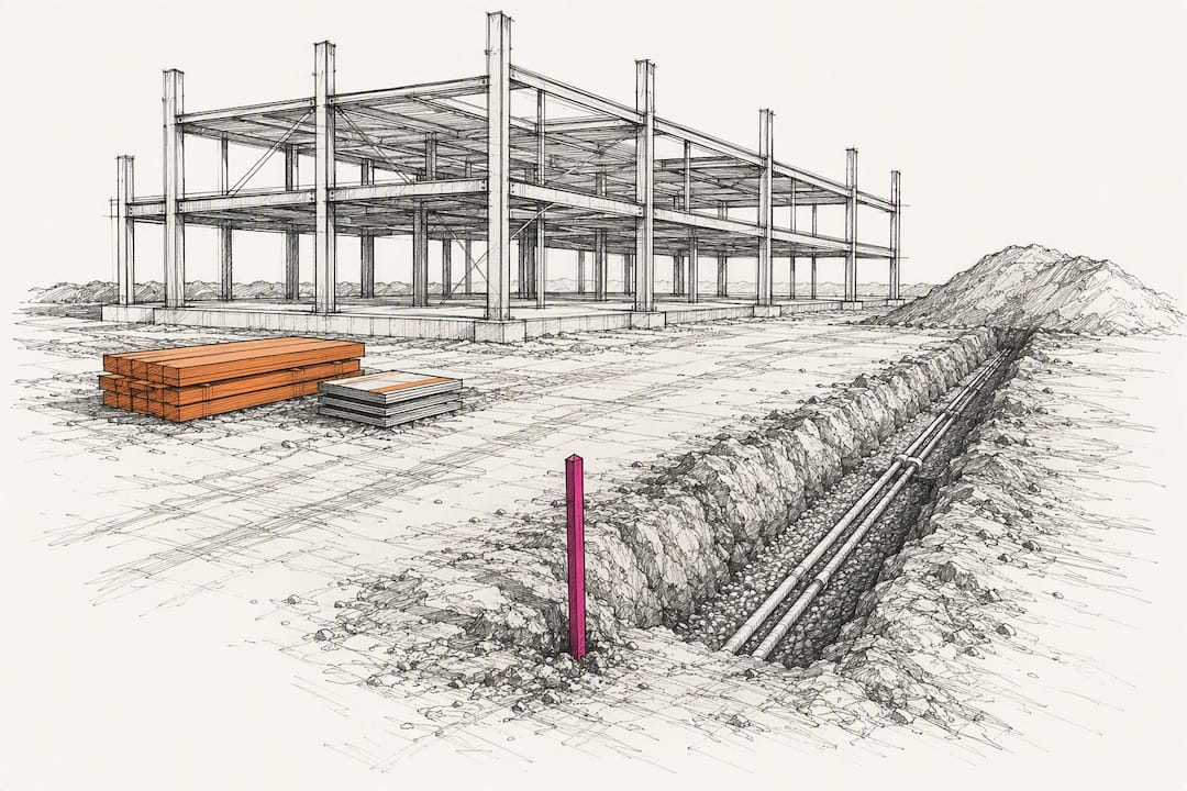 Construction forms represented in architectural sketch