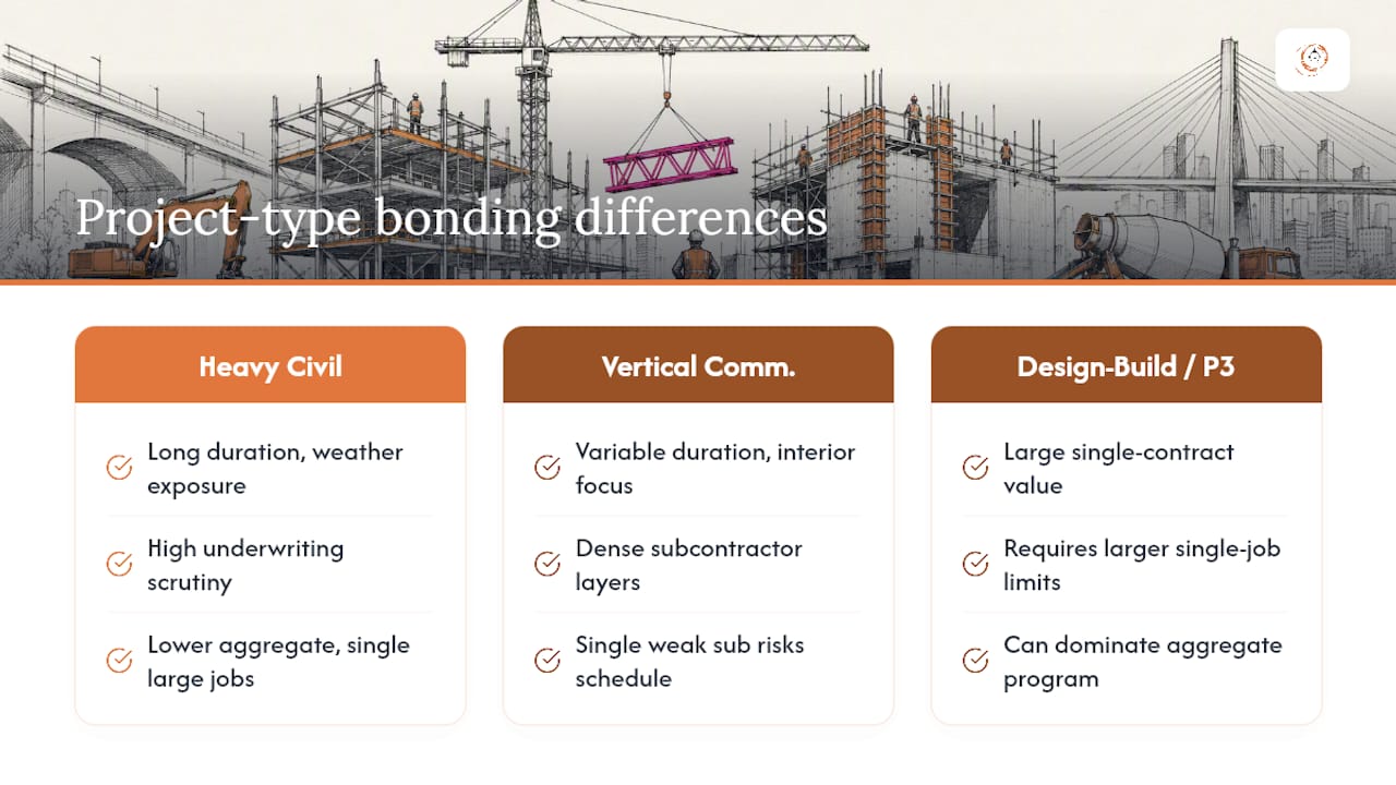 Project types compared by bonding scrutiny