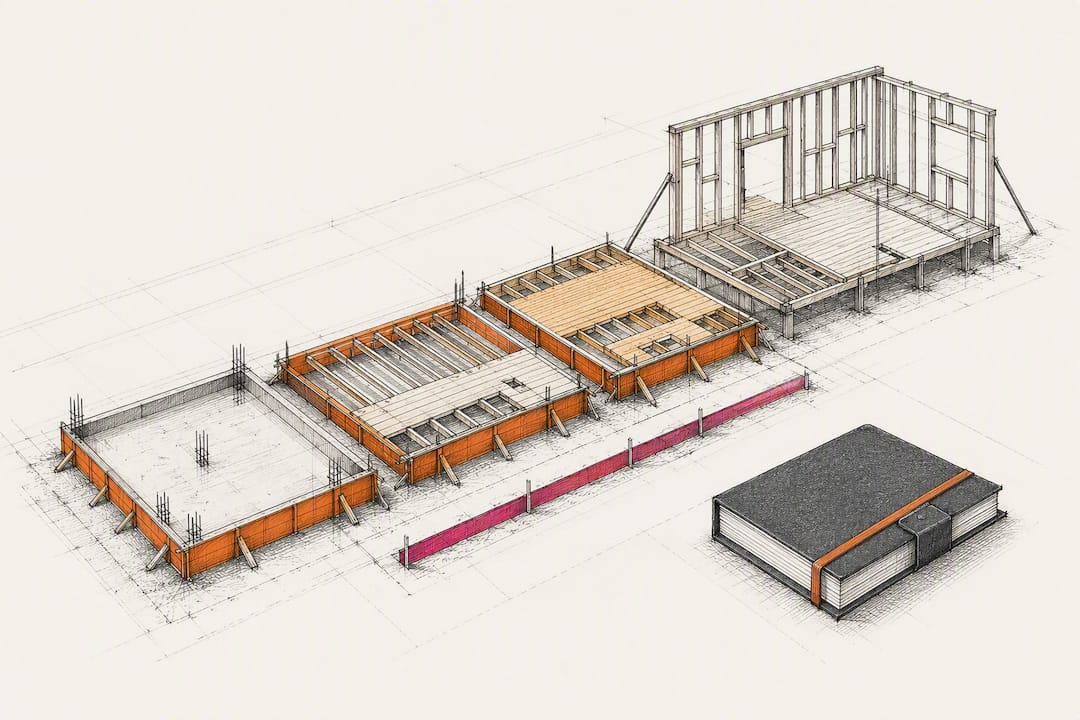 Construction stages showing a growing cash timing gap