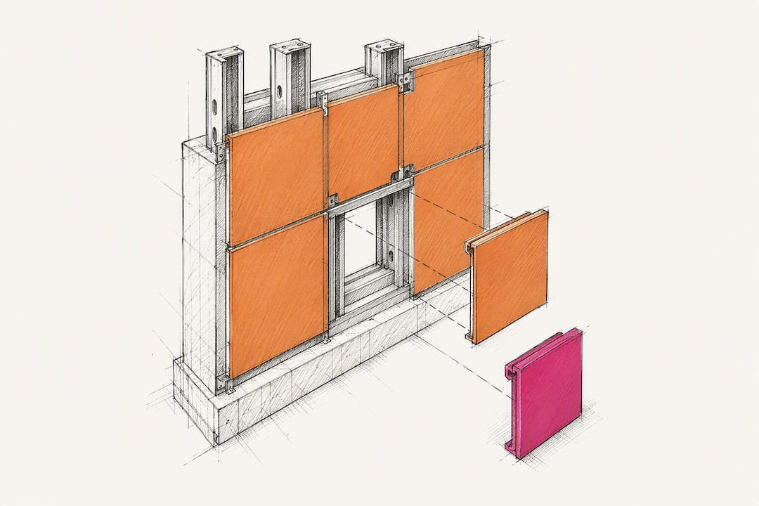 Structural wall section showing construction rework