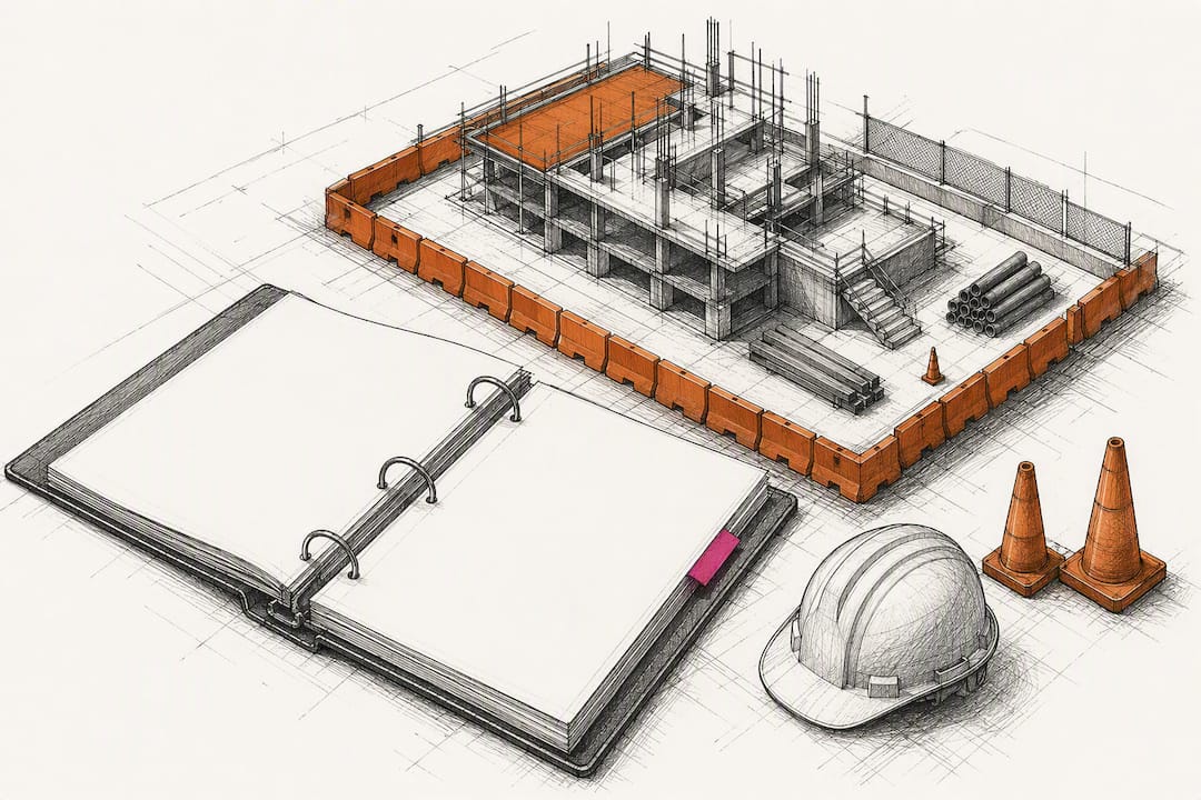 Architectural sketch of construction safety planning