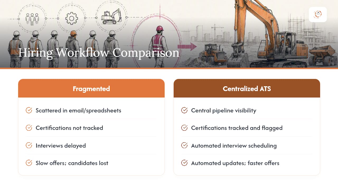 Centralized operator hiring workflow comparison