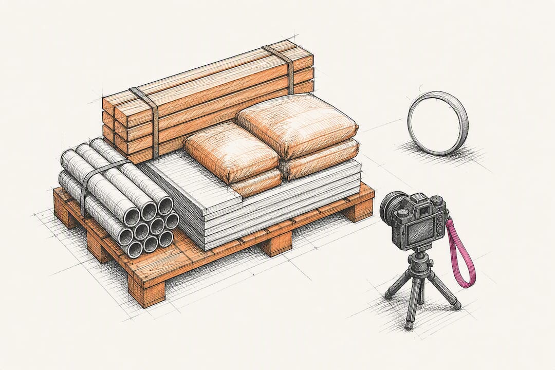Camera beside staged material delivery
