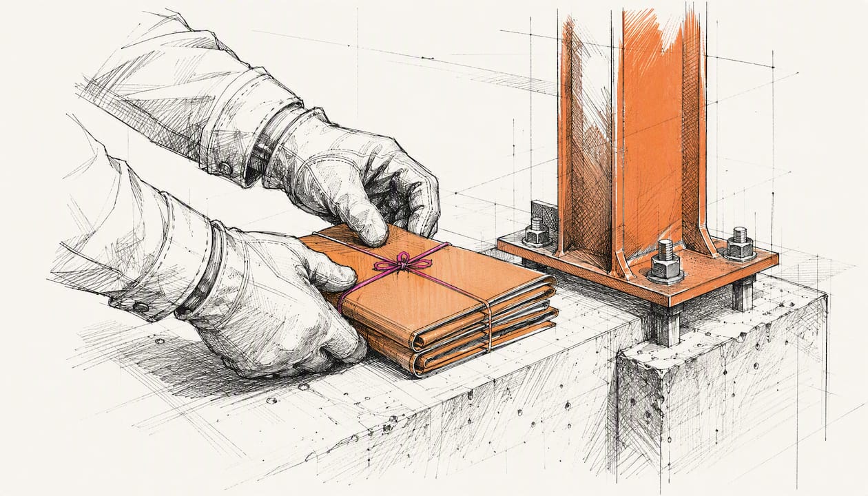Bond paperwork beside construction materials