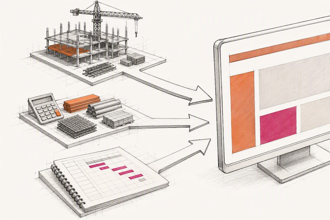 Construction data sources feeding one dashboard