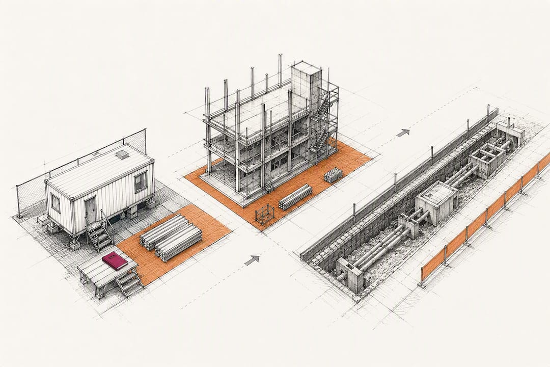 Construction project shown across staged executive handover