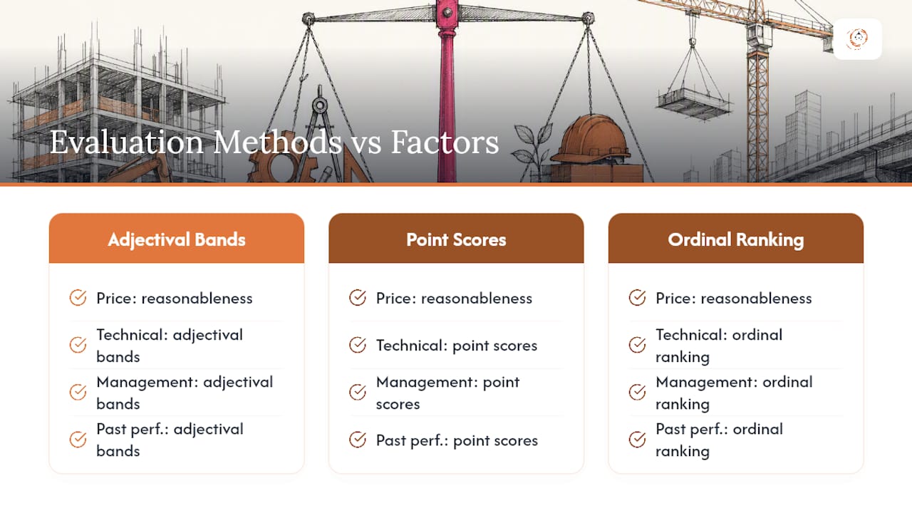 Federal construction evaluation factors and scoring methods