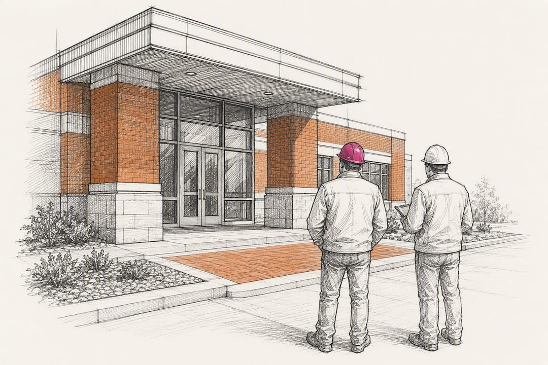 Final inspection at completed building entrance