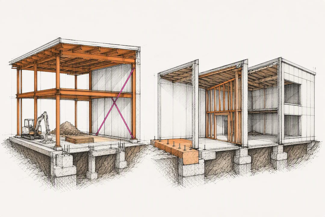 Architectural sketch comparing construction delivery sequences