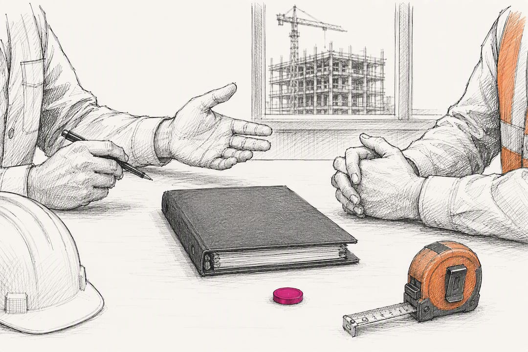 Hands conducting a construction manager interview