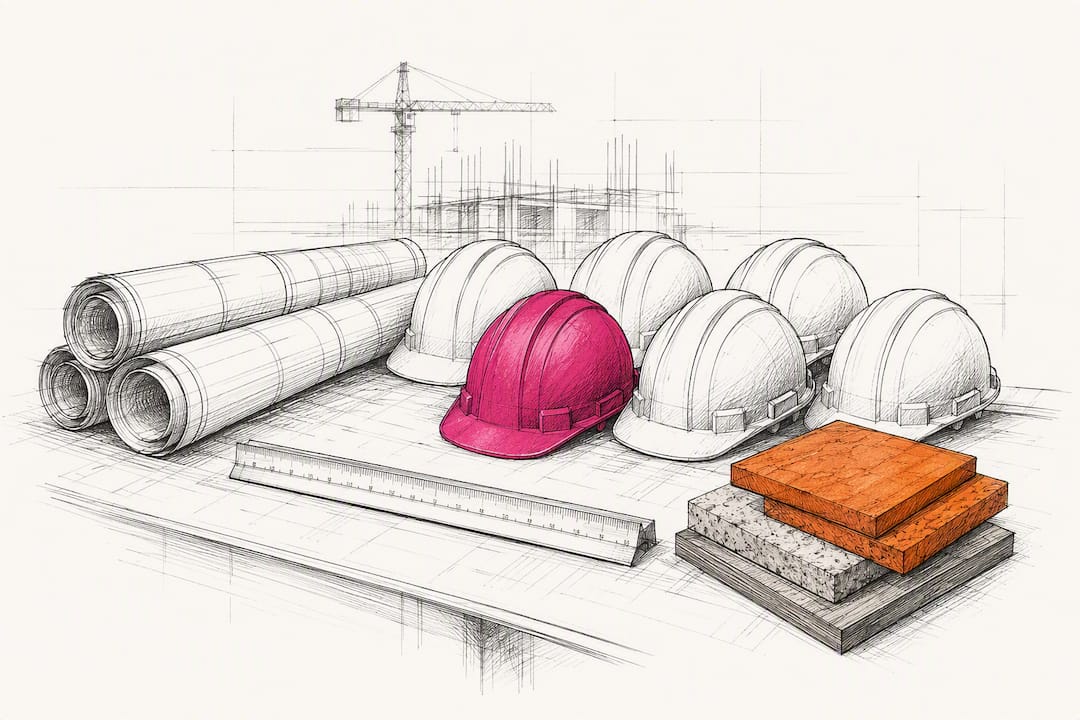 Construction bid planning materials and safety helmets