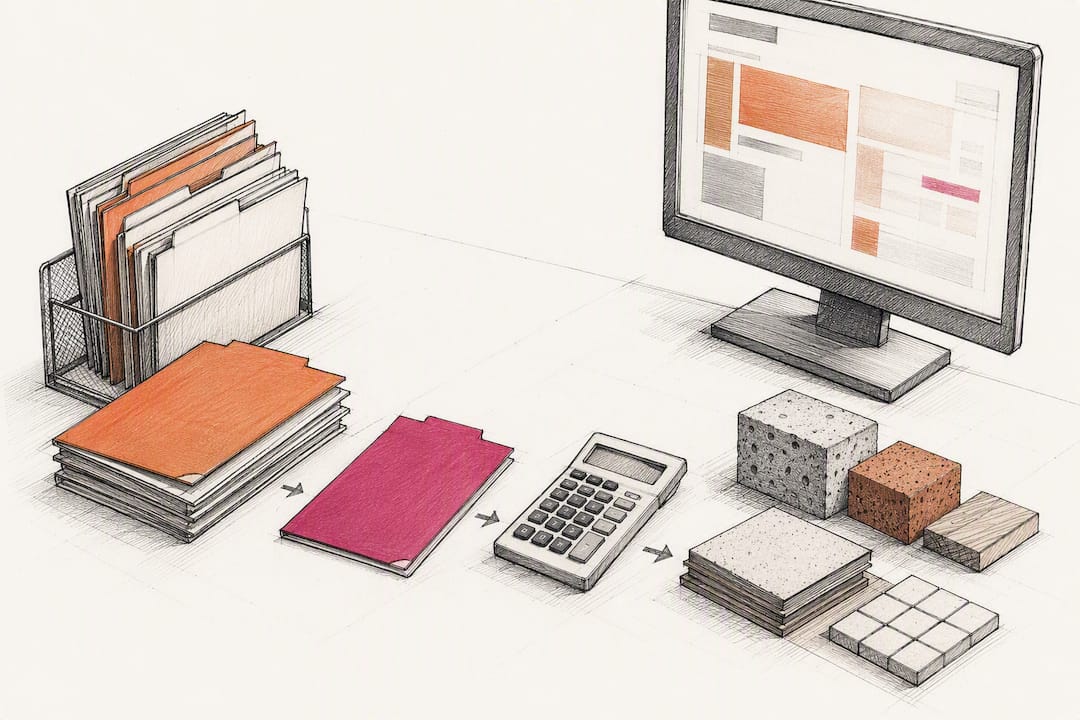 Construction procurement workflow objects on drafting paper