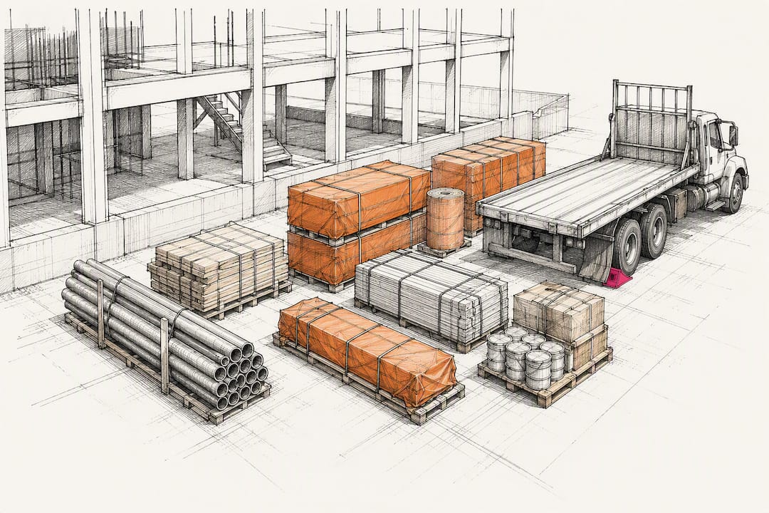 Scheduled construction materials staged for delivery