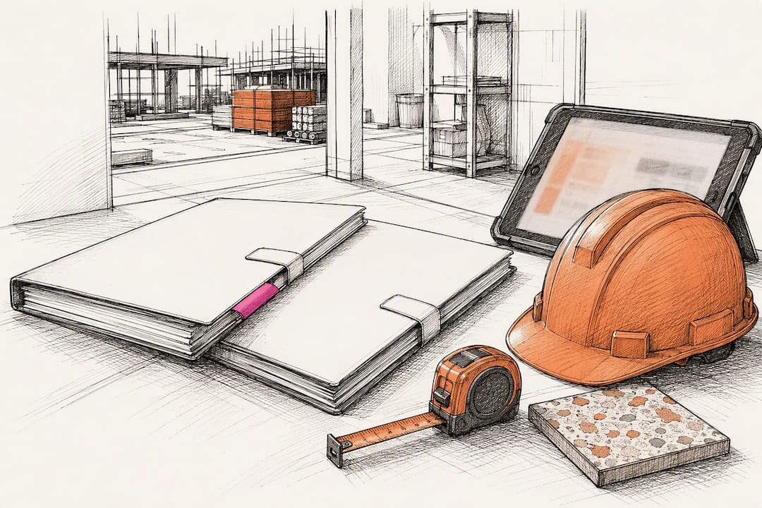 Construction handoff materials at site office