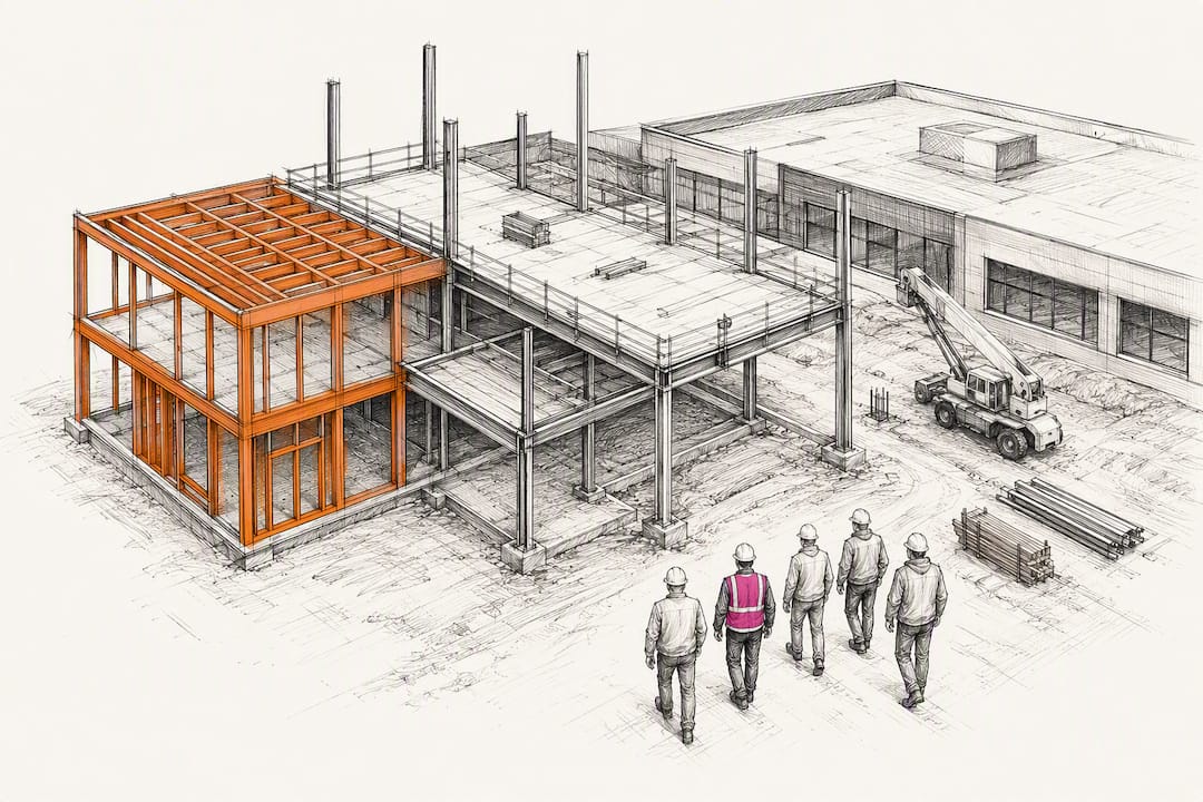 Crew mobilizing at an active construction site