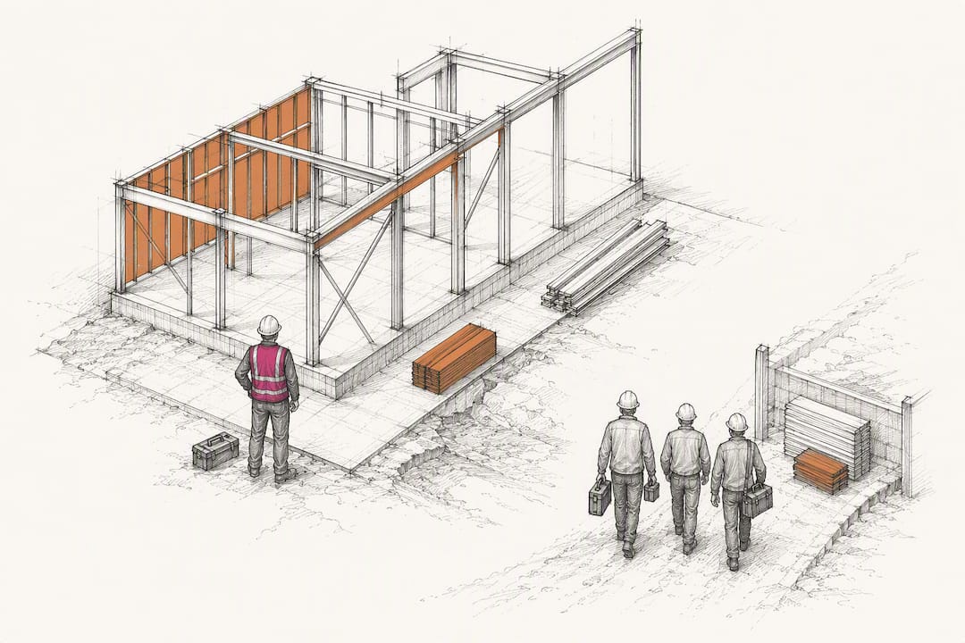 Crew mobilizing for construction site expansion