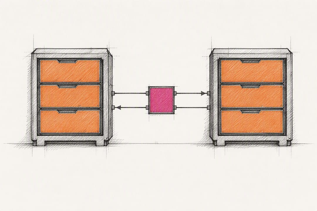 Two construction systems exchanging data bidirectionally