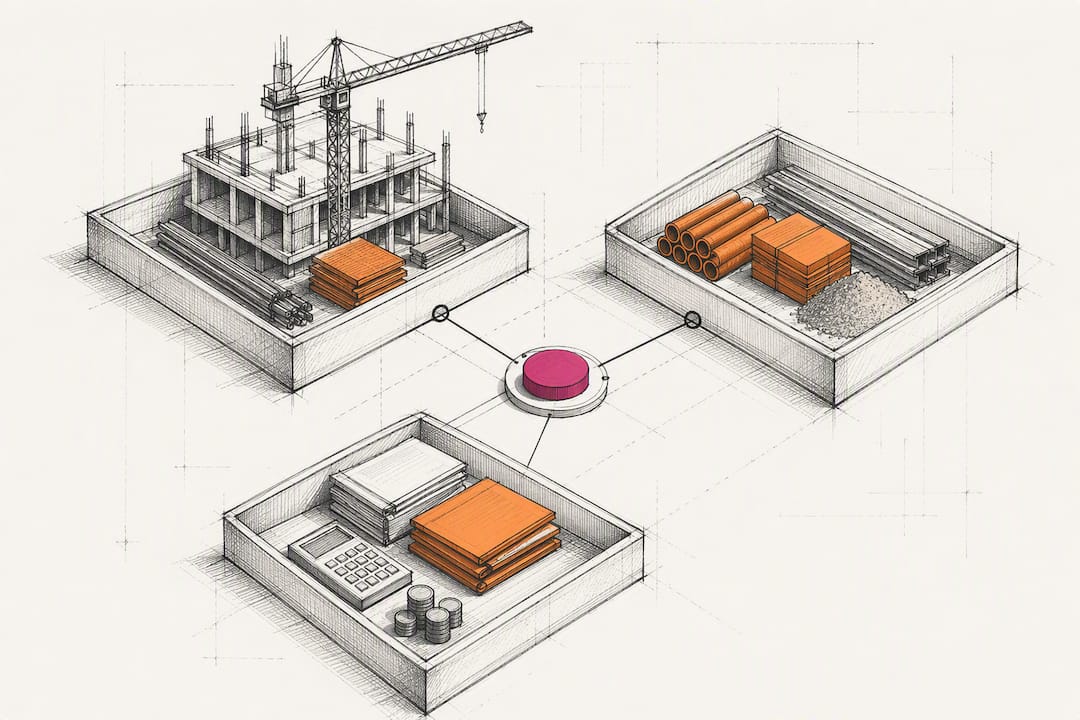 Isometric construction cost structure illustration
