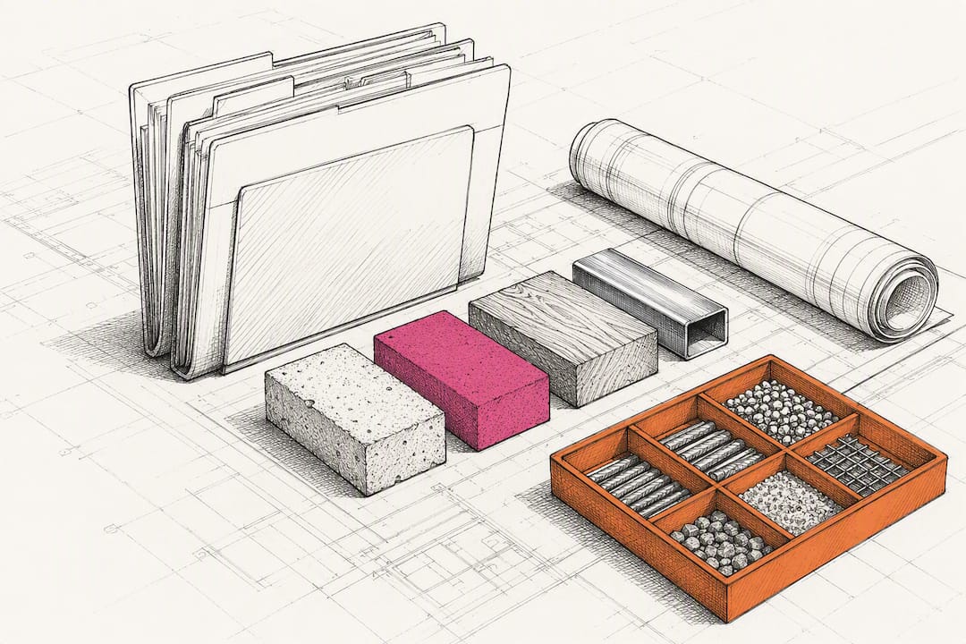 Construction quote estimating materials arranged for review
