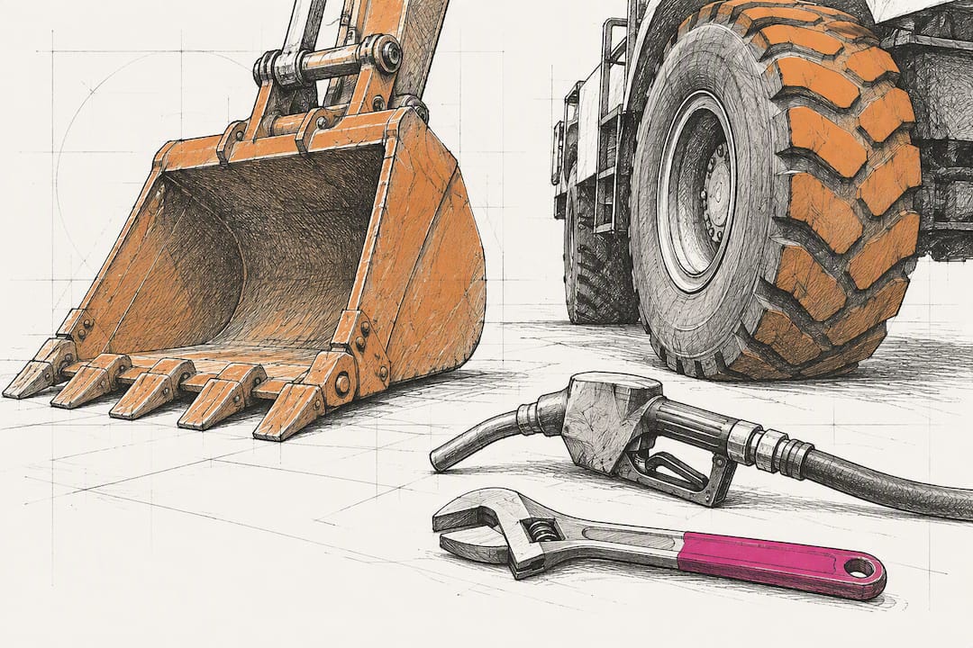 Construction equipment components in technical sketch