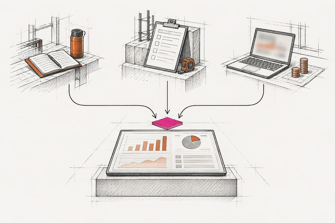 Connected construction data sources converging centrally