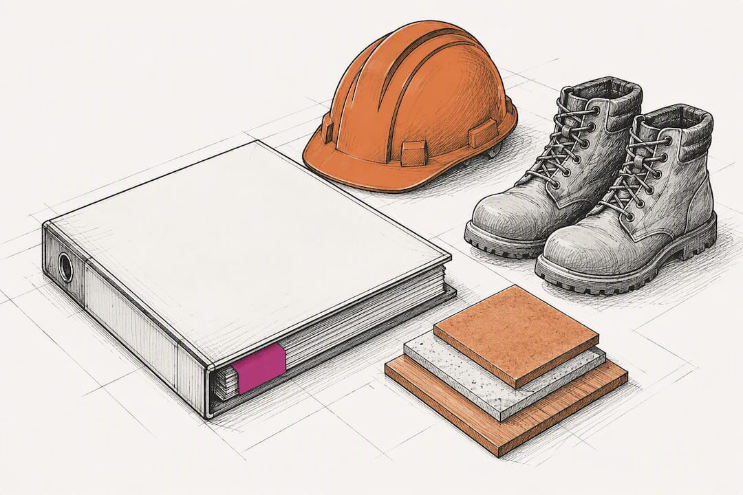 Vendor approval materials beside construction safety gear