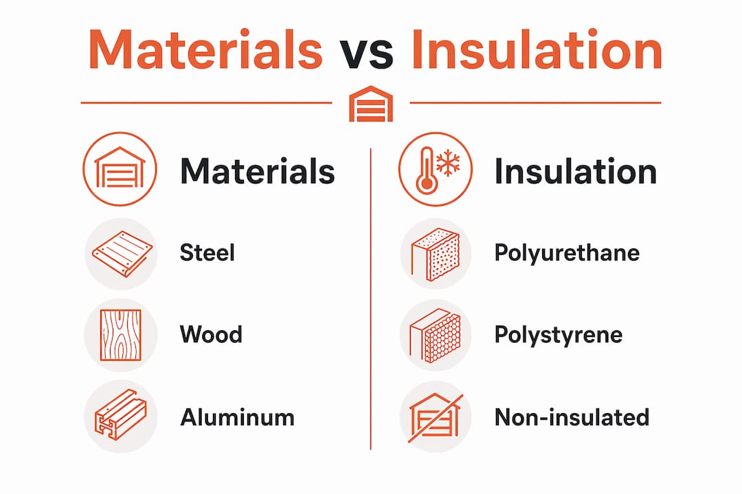 Infographic comparing garage door materials and insulation