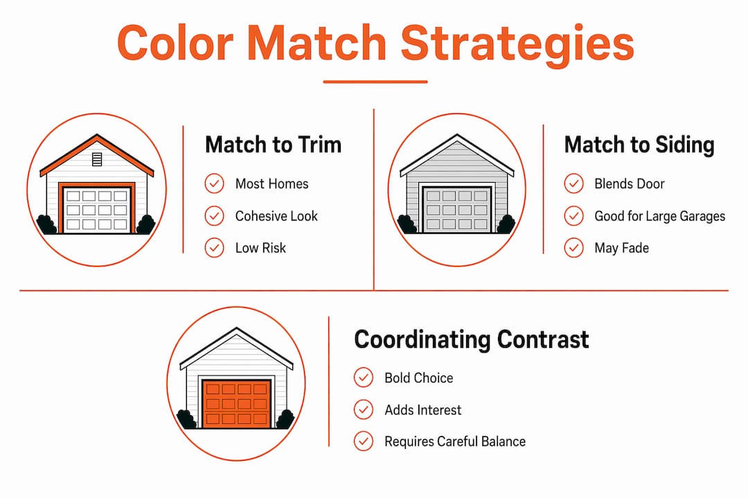 Infographic comparing garage door color match strategies