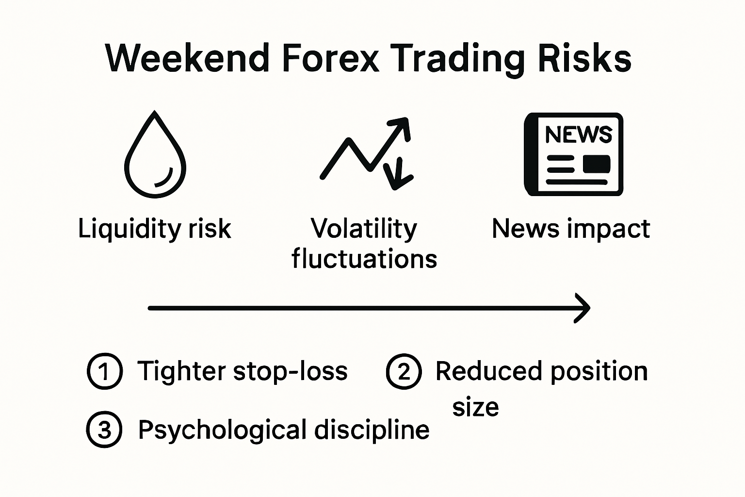 Infographic visualizing major risks and management strategies in weekend forex trading
