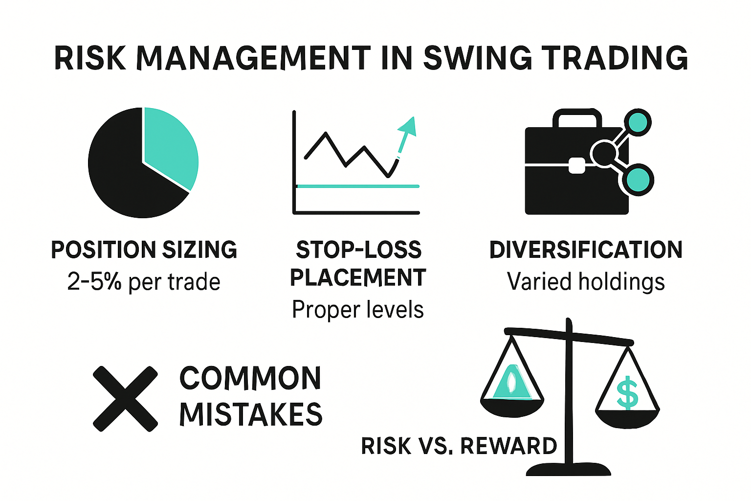 Infographic comparing swing trading risk management strategies