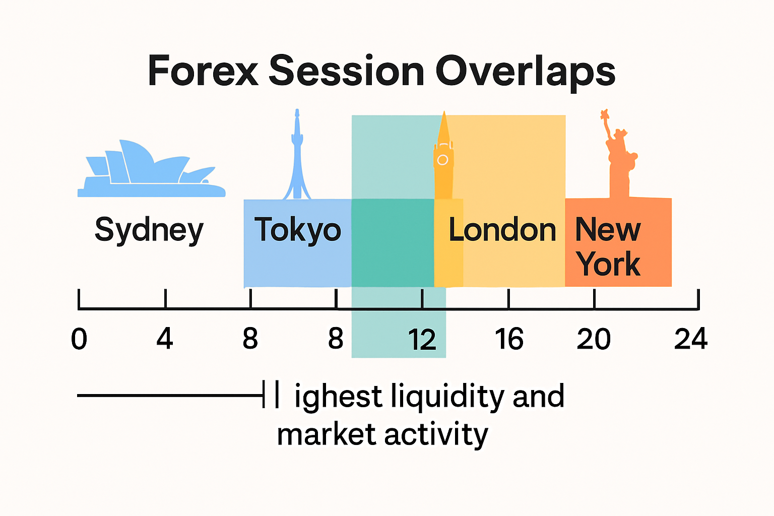 Infographic showing overlapping global forex session times