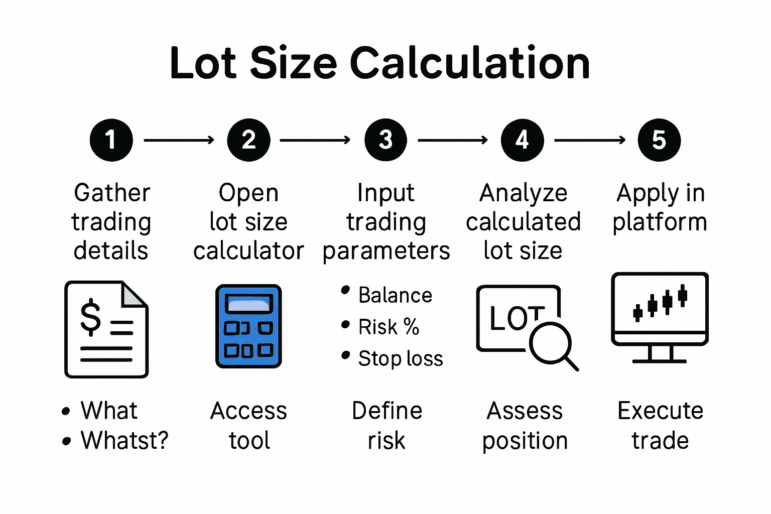 Infographic visualizing 5-step lot size calculation process
