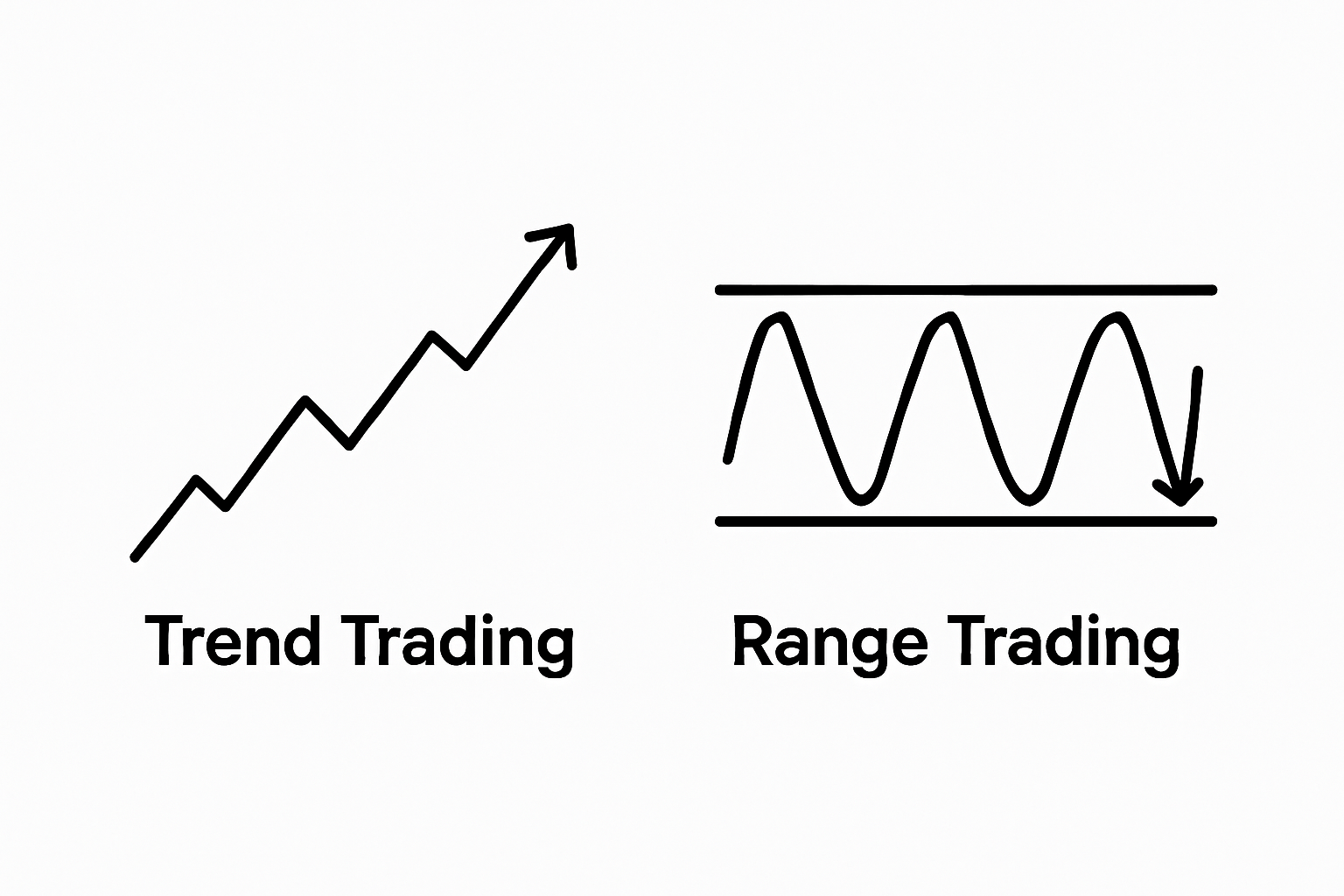 Simple infographic comparing trend and range trading visually.