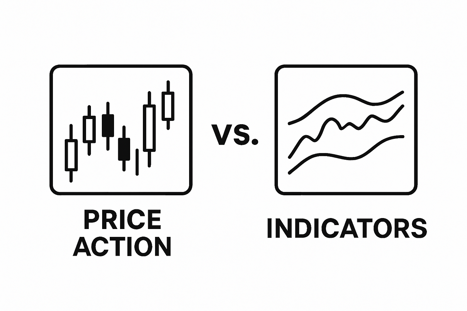 Infographic comparing price action and indicators side by side with clear icons