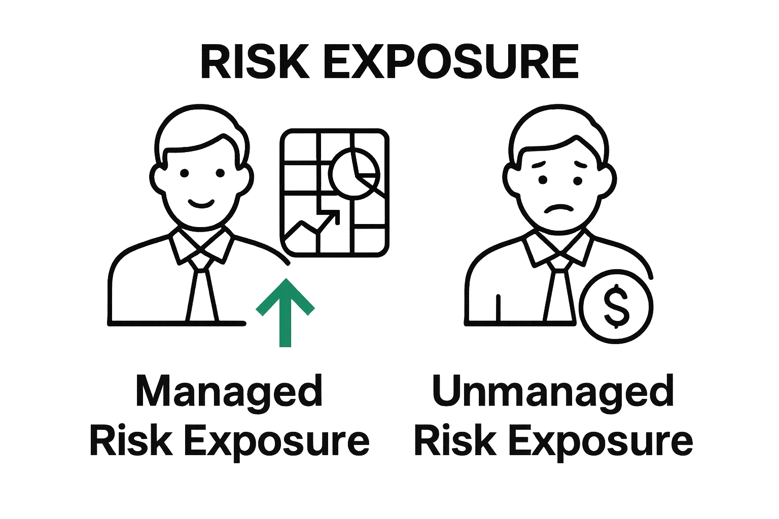 Infographic comparing managed versus unmanaged risk exposure in trading