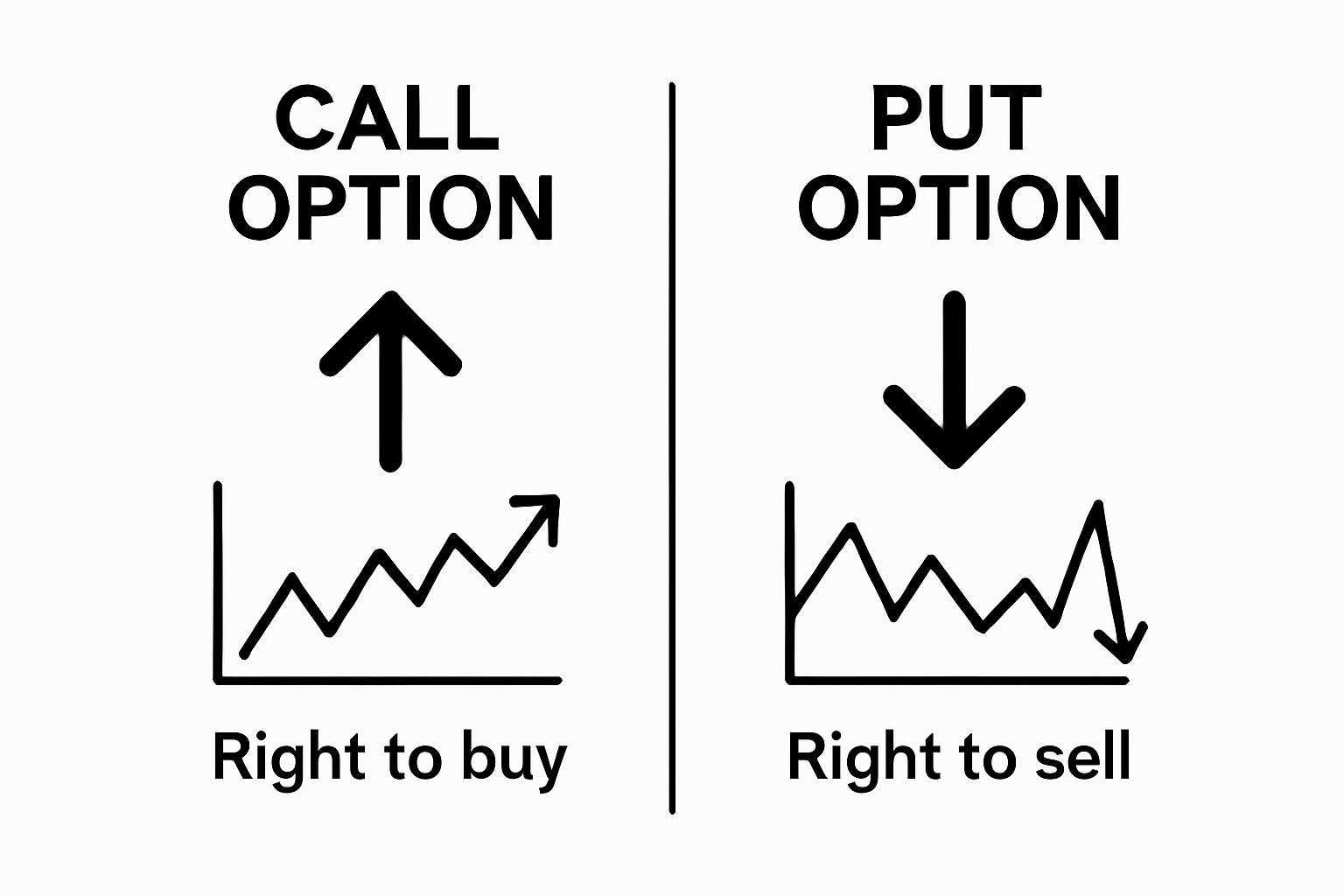 Visual comparison of call vs put option in options trading