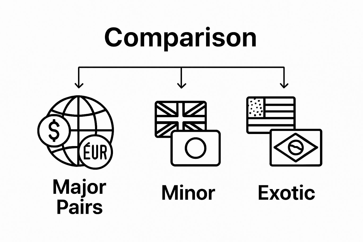 Infographic illustrating major, minor, and exotic currency pair types.