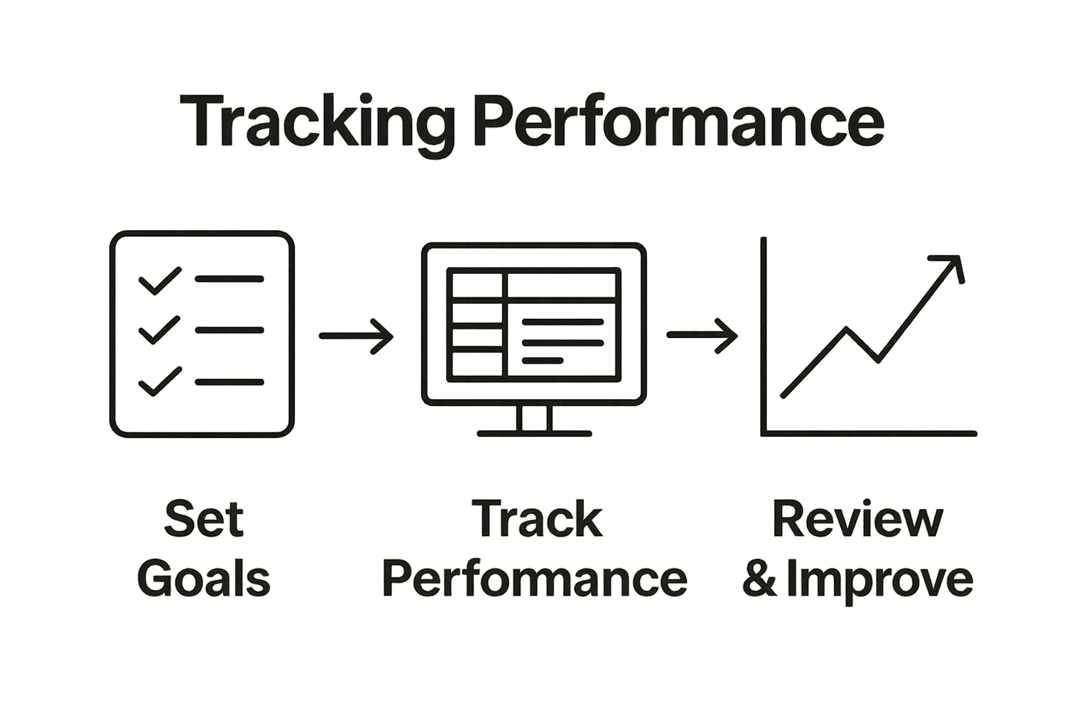 Infographic outlining the three basic steps to track trading performance: set goals, track performance, and review for improvement.