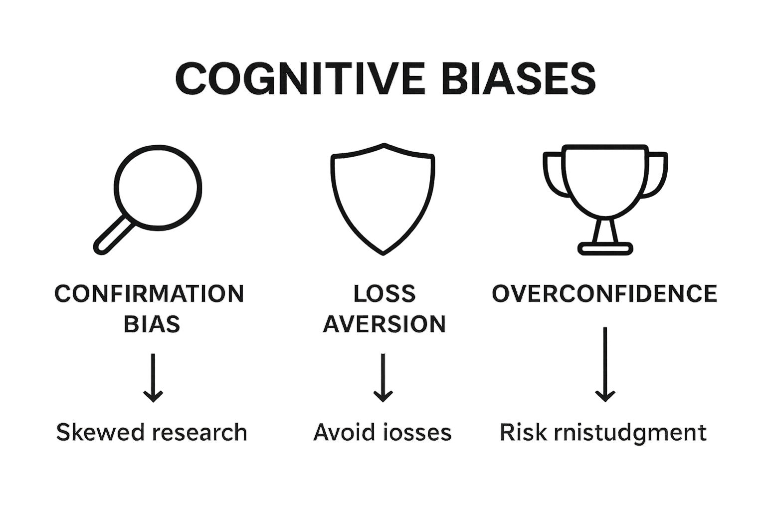 Infographic showing three main cognitive biases in trading