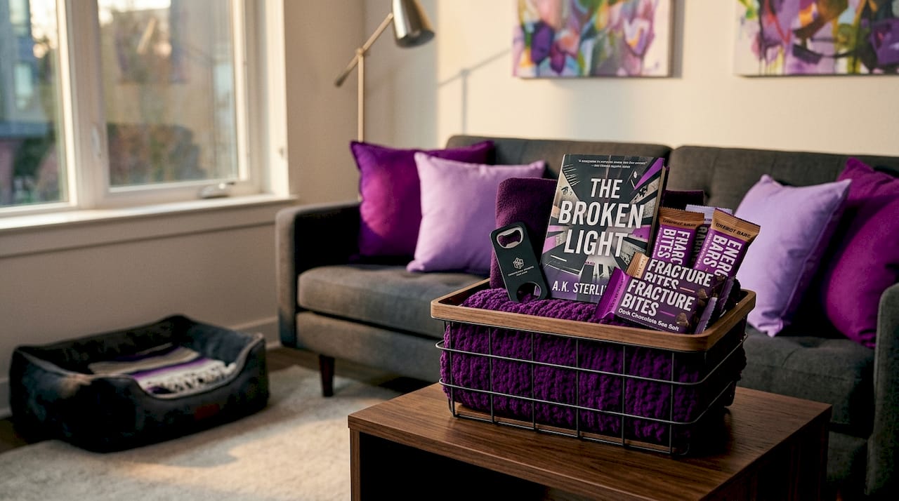 Gift basket with comfort, practical, and entertainment items