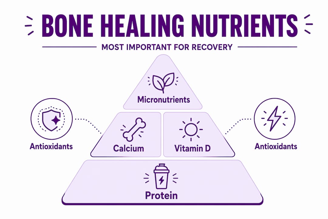 Pyramid infographic of top nutrients for fracture healing