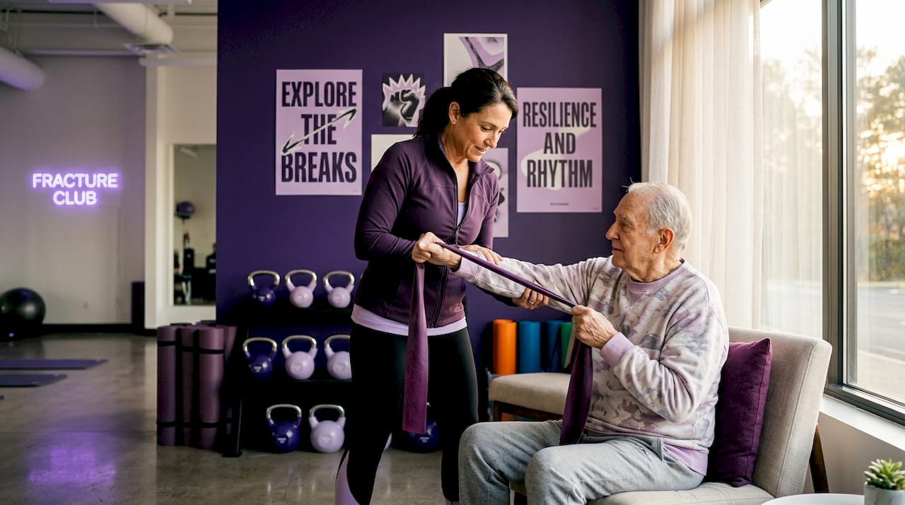 Physical therapist helping patient during fracture recovery