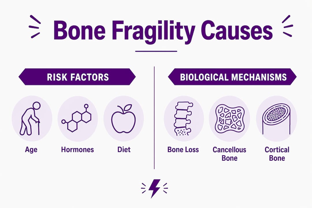 Infographic highlighting bone fragility causes and risk factors