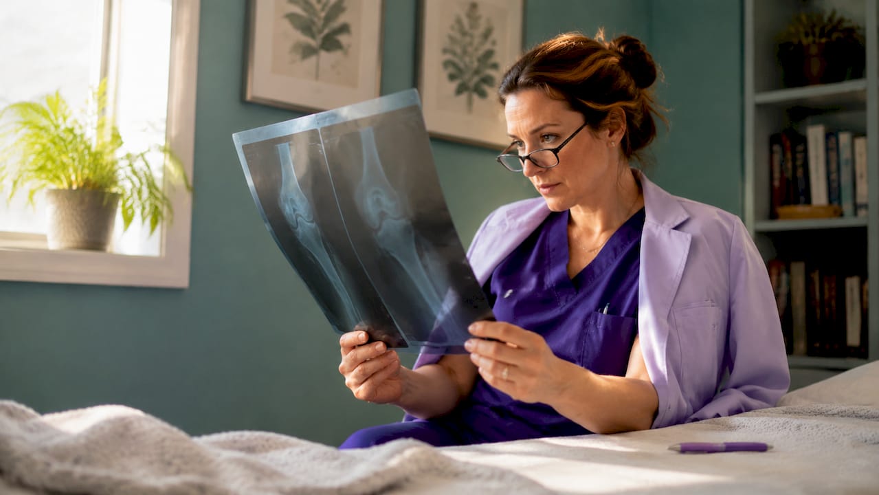Orthopedic doctor examining X-rays in clinic