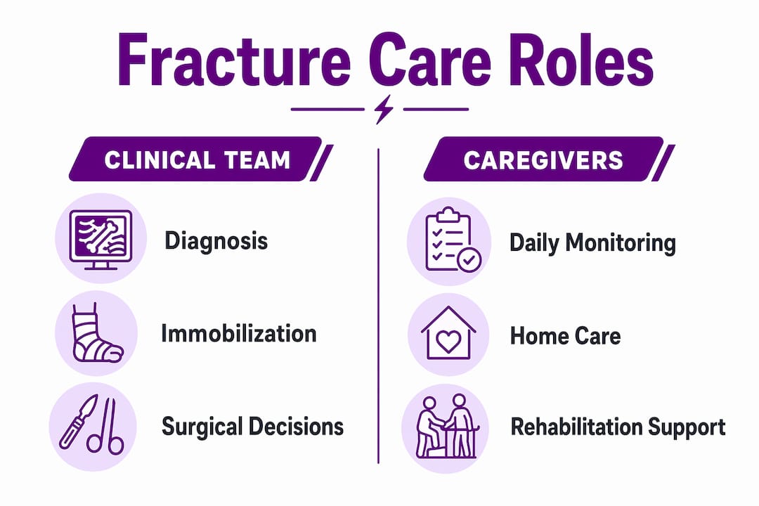 Infographic comparing clinical and caregiver fracture responsibilities