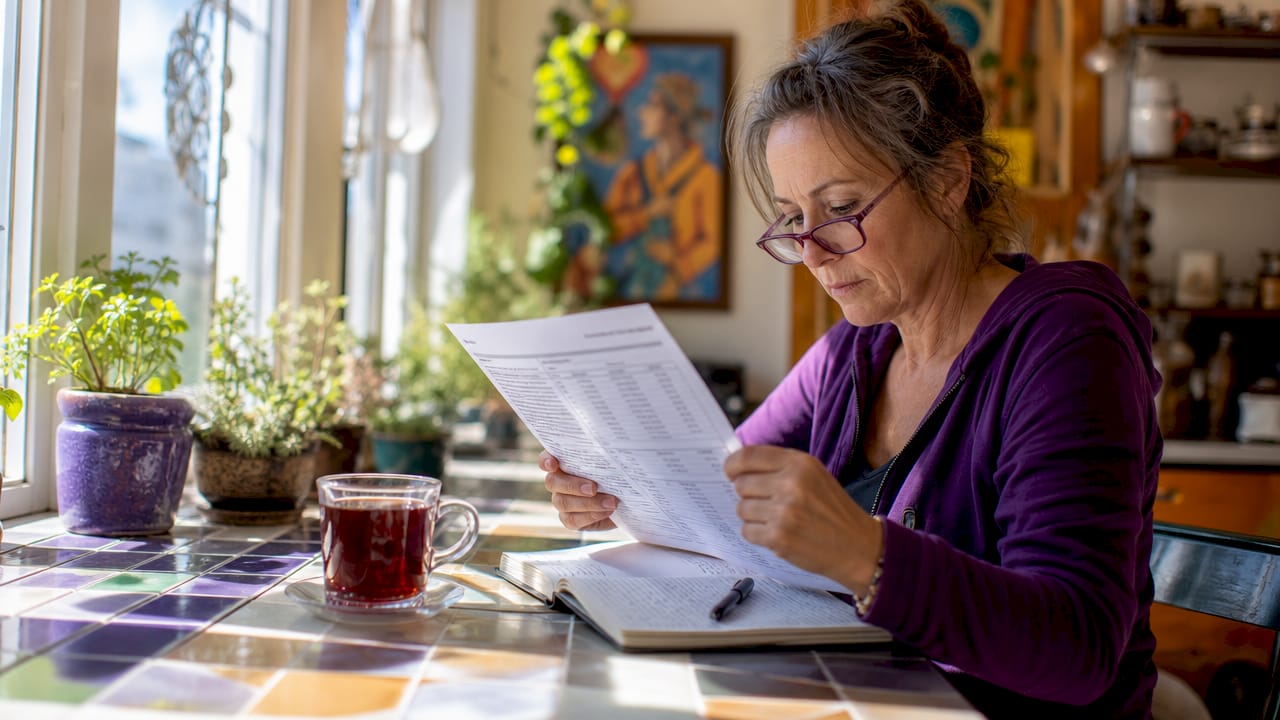 Woman reviewing printed bone health lab results