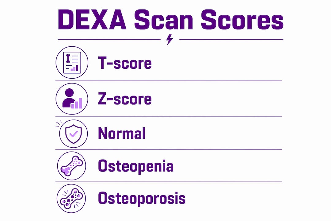 Infographic explaining DEXA scan scores and categories