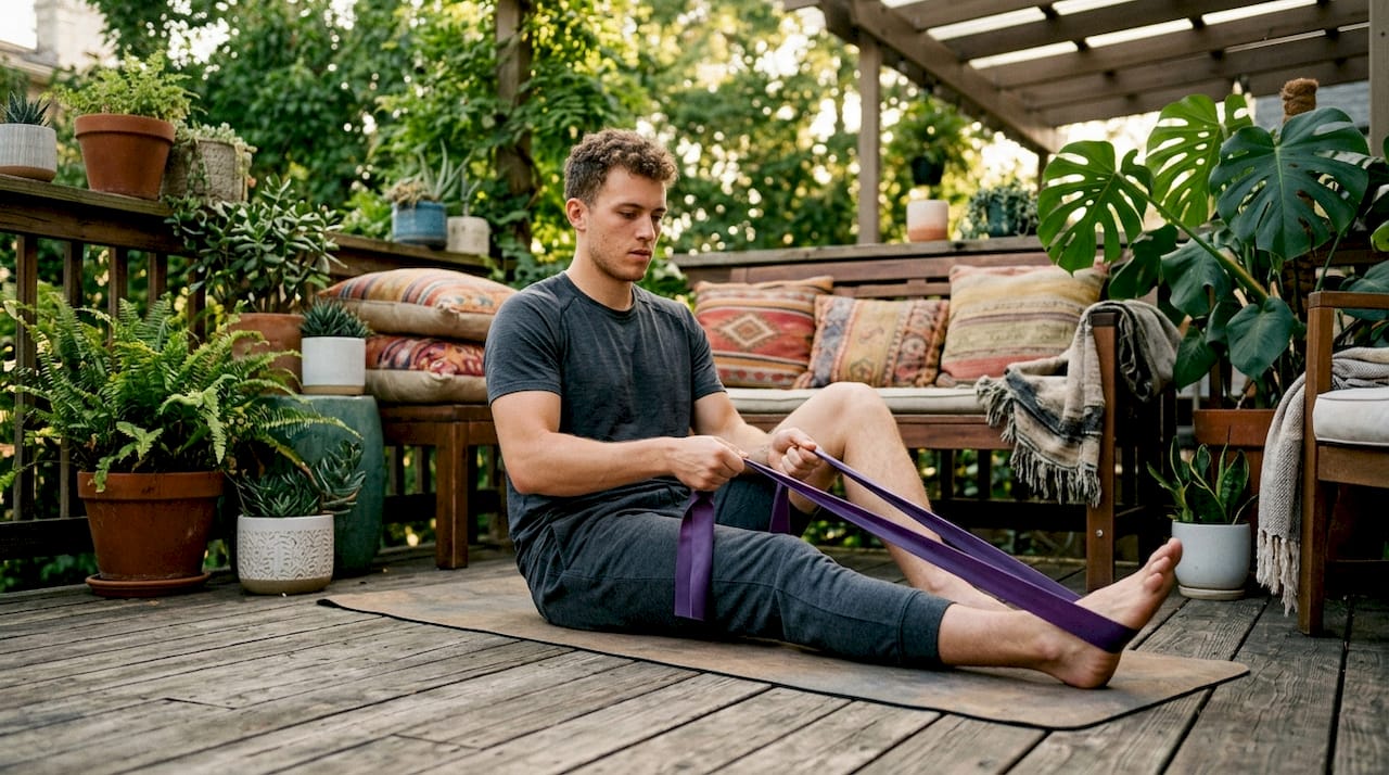 Man doing ankle rehab exercises at home