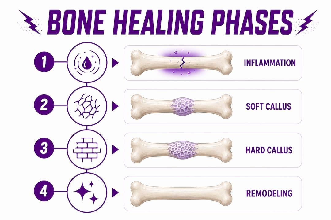 Infographic outlining bone healing phases