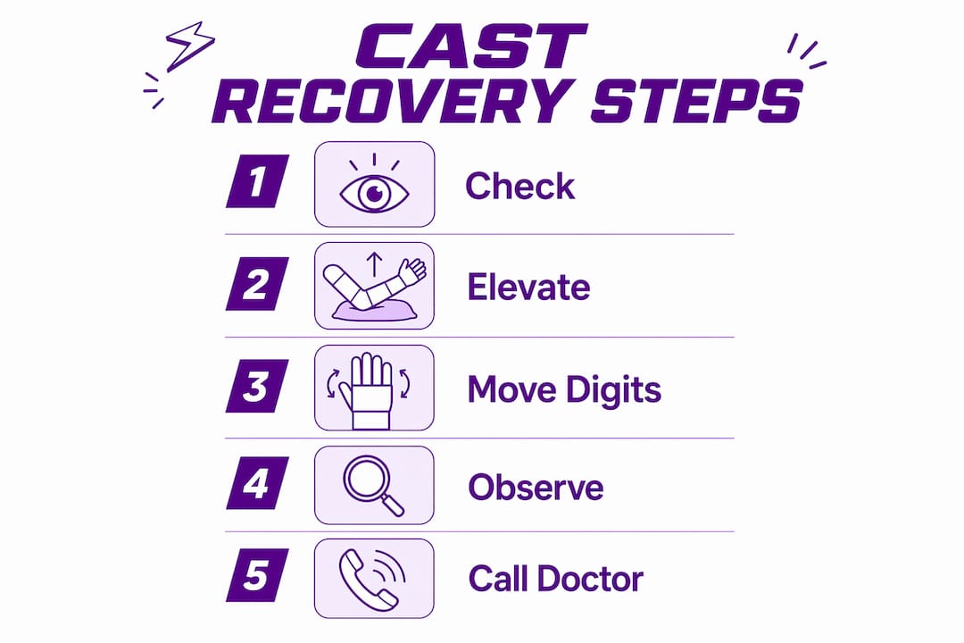 Infographic illustrating cast recovery monitoring steps